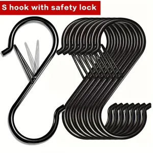 8/19pcs S-Type Hooks with Safety Lock, Ideal for Household Kitchen, Bathroom, Bedroom, Office, Hang Pots, Coats, Bags, Plants, Hangable