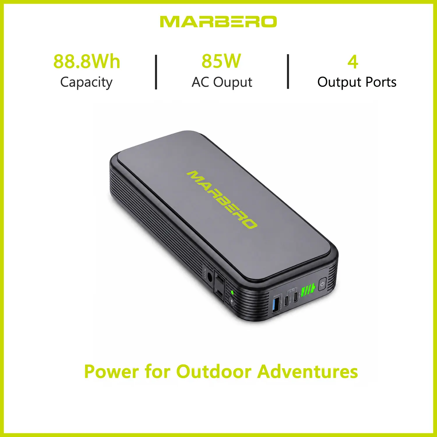 MARBERO 24000mAh 88.8Wh Mobile Chargeable Battery Power Bank, 85W AC Outlet (130W Peak) Portable Fast Charging Unit with 4 Output Ports, USB & Cable for Camping, Emergency Home Improvement Electrical Power Supply