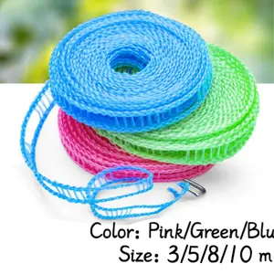 Non-Slip Windproof Laundry Clothesline Fence, Blue Outdoor Hanging Rope, No Drilling Required, Various Lengths Available in 3/5/8/10m