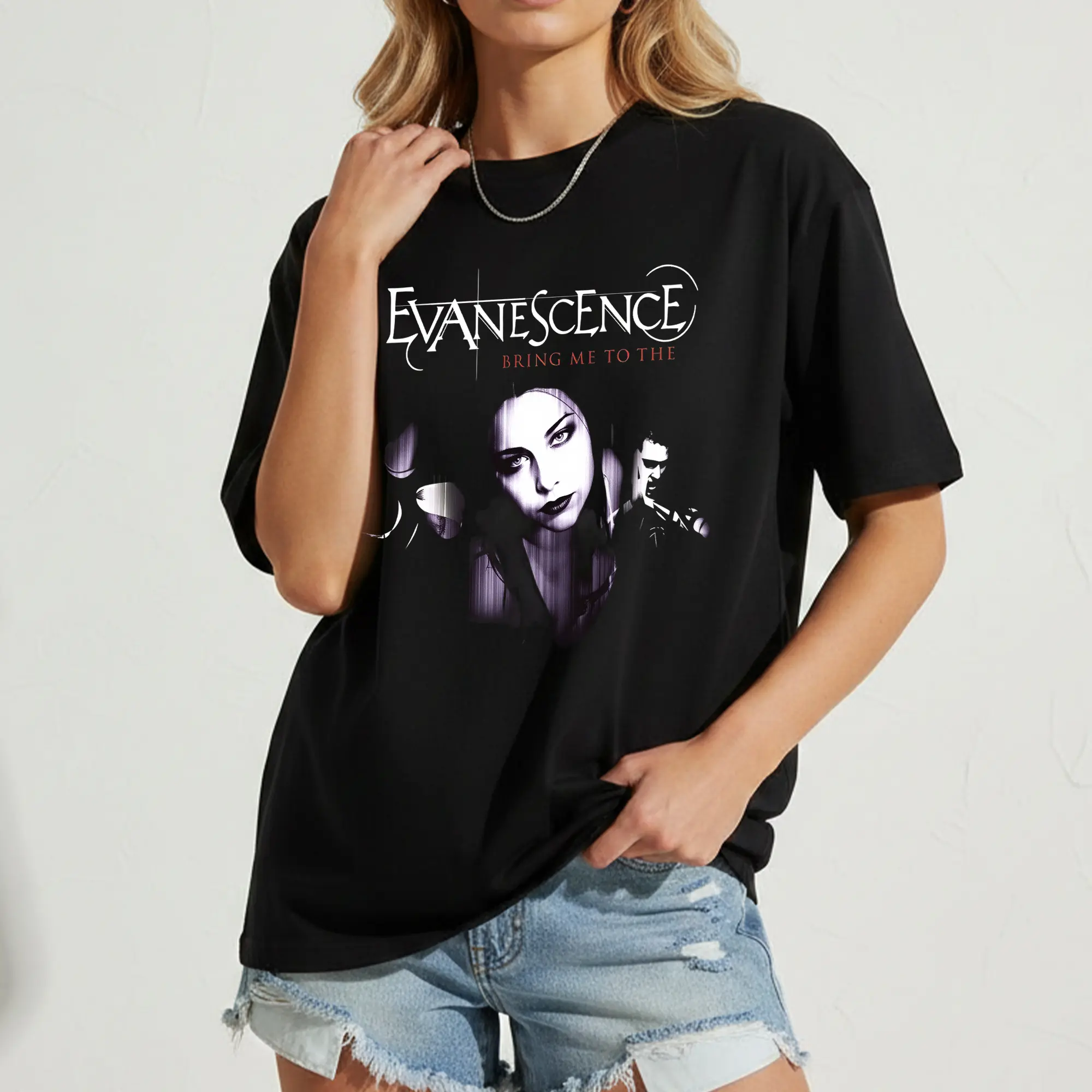 Evanescence Band T-Shirt Women Casual Short Sleeve Crew Shirts Round Neck Graphic Tee, Women's  Spring  Holida Top Black Crewneck, Shortsleeve, Tshirt, Crew Neck, Concert Artwork Graphic Women's T-Shirts