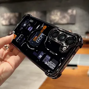 Premium Anti-Drop Luxury Semi-Transparent Circuit Board Cyberpunk Phone Case Suitable for Galaxy S25 Edge S24 S23 S22 S21 FE Note20 Ultra Plus 4G 5G Black Frame Shockproof Transparent Back Cover