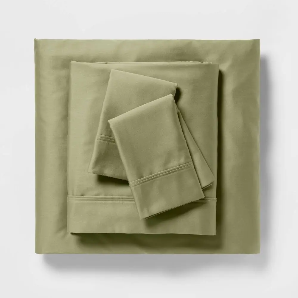 California King Solid Performance 400 Thread Count Sheet Set Green - Threshold: Cotton Sateen Wrinkle-Resistant OEKO-TEX Certified