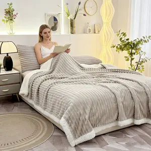 Luxury Bubble Striped Fleece Blanket, Soft Plush Lamb Velvet Sofa Bed Cover, Multiple Colors Available, Spring Summer Breathable Comfort