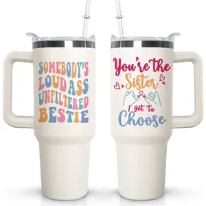 Ceovfoi Bestie 40 Oz Double Layer Insulated Stainless Steel Tumbler - Leakproof, Portable Reusable Cup with Handle, Lid, Straw, Travel Water Bottle/Coffee Mug for Women's Birthday Gift