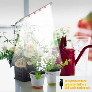 LED Indoor Plant Grow Light - 3/9/12H Timer & 4 Dimming Levels, USB Powered Flexible Gooseneck Grow Lamp, Easy Insert Stick for Succulents, Herbs, Flowers (Home/Office Garden)