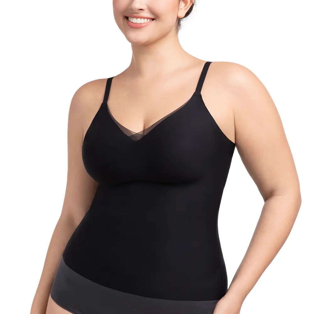 HSIA Women's Minimalist Basic Elegant Seamless Wireless Camisole Top - Full Coverage, Butter-Soft Sculpting, Semi-Fixed Padding, Adjustable Anti-Slip Straps, Mesh Fabric Vest