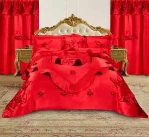 Light Red Luxurious 7 Pcs Wedding Bedding Set
