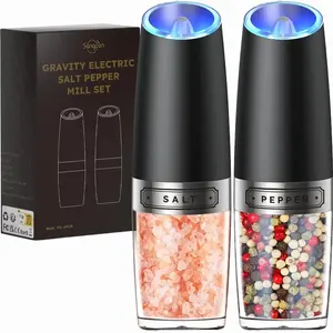 Electric Salt and Pepper Grinder Set Automatic Shakers Mill Grinder with LED Light, Battery Powered Adjustable Coarseness One Hand Operation, Upgraded Larger Capacity