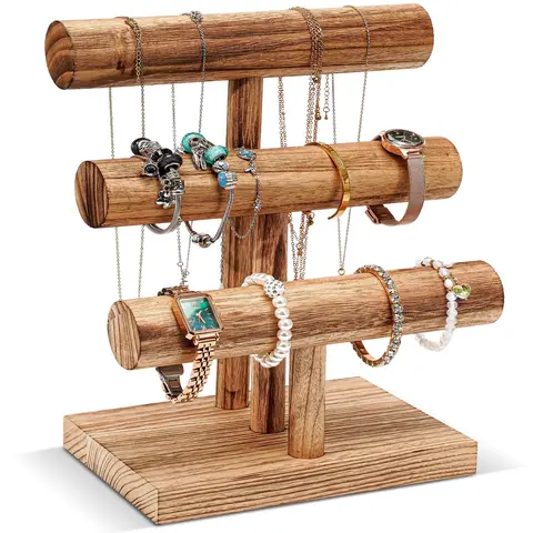 Wooden T-Shape Bracelet Display Stand, Bangle & Bracelet Storage Tower Rack, Jewelry Organizer Holder, Home Decor Accessory, Chain Hang