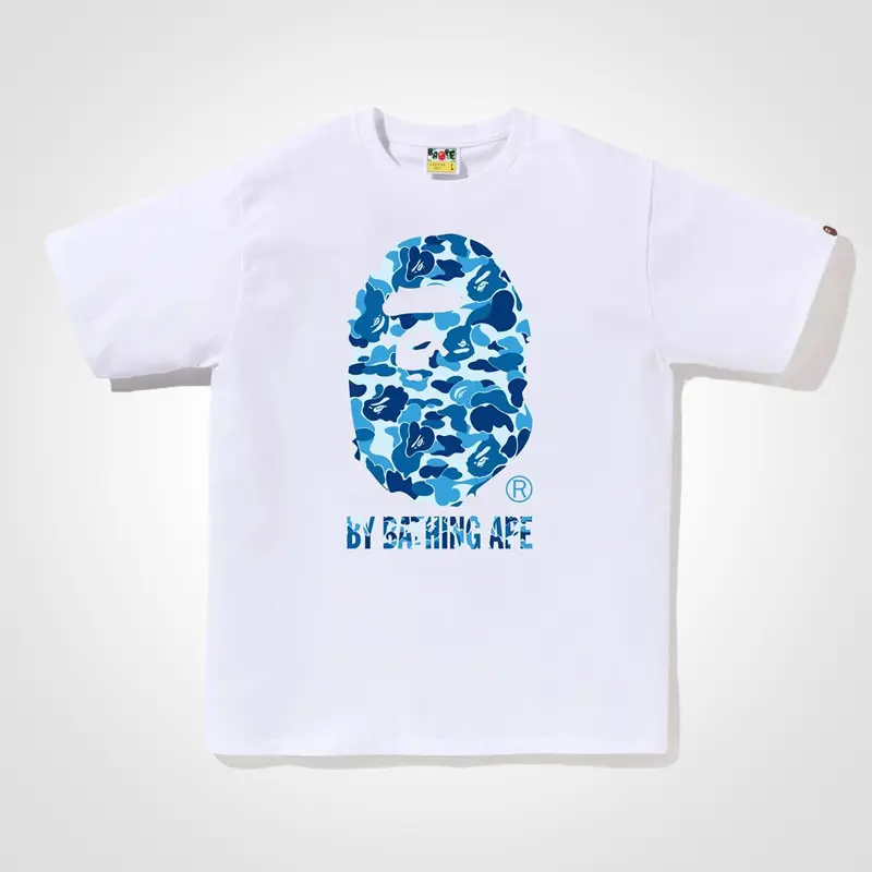 BAPE Abc Camo By Bathing Ape Tee Blue Camouflage Ape Head Graphic Print Cotton T-Shirt Unisex Loose Fit Streetwear