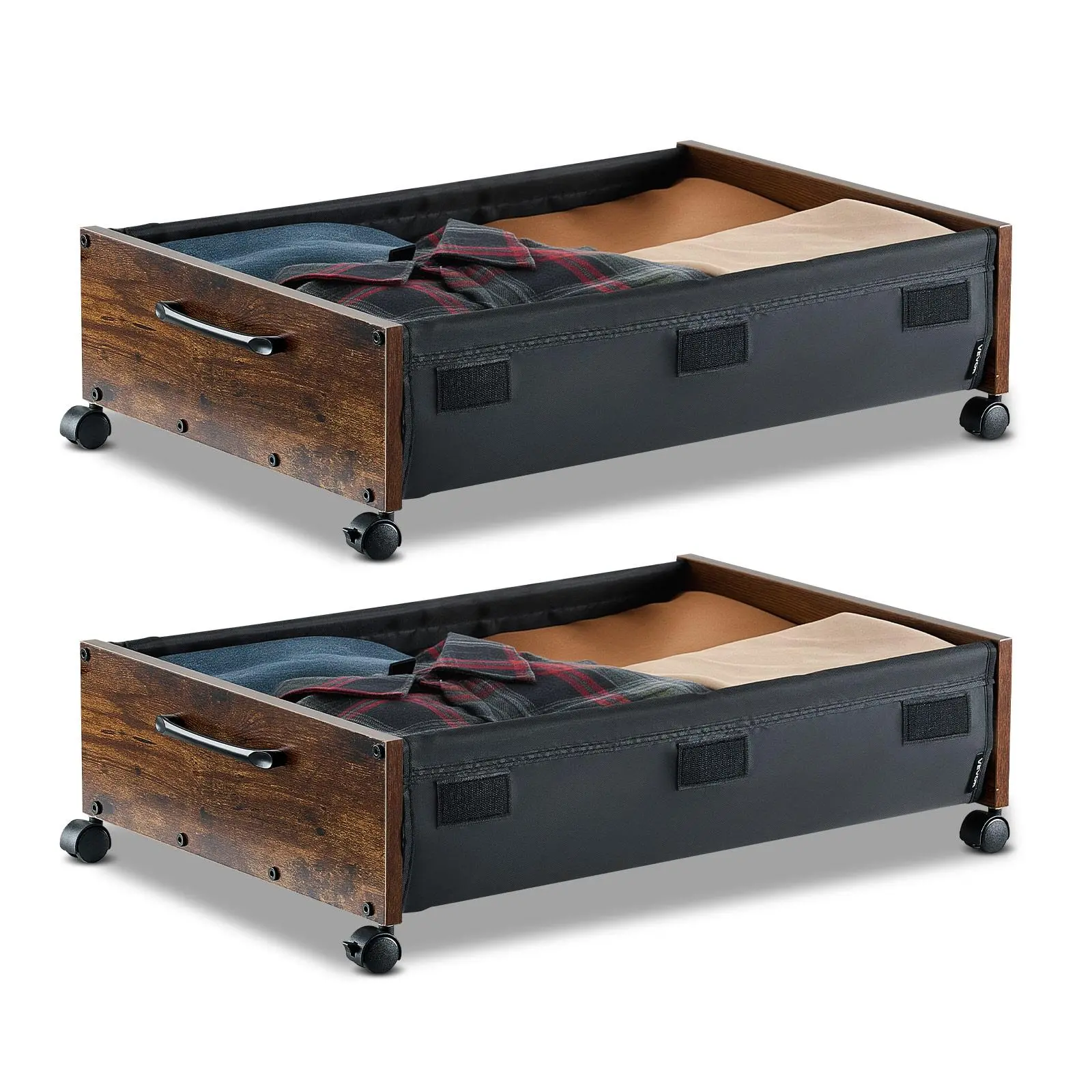【Father's Day Gift】VEVOR Durable MDF & Metal Under Bed Storage Boxes with Lockable Wheels, 25.6x18.1x7.1in Rolling Organizers, 2-Pack for Clothes, Shoes, Storage Organization & House Organizers Needs