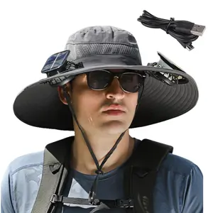 [Summervibes] Solar Fan Hat, Wide Brim Sun Hat with 2Built-in Solar Fans, Men's Fishing Hat, Waterproof OutdoorHiking Camping Fishing Hat, Suitable for Outdoor Fishing,Hiking, Gardening and Other Activities