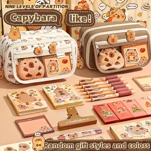 Capybara Nine-Layer DIY Pencil Case Set, Pencil Bag, Large Capacity School Supplies, Multi-Slot Storage Box, Fits Pens, Pencils, Notebooks, Back-To-School Season