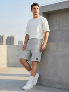 Men’s Summer Loose Casual Sports Waffle-Knit Breathable Beach Vacation Shorts Pants Linen Menswear Light Gray