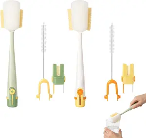 2 Pack Cream Yellow and Molly Green, Multi-Purpose Cleaning Tools for Kitchen and Household Bottles, 5 in 1 Bottle Cleaning Brush Set, Plastic Construction with Ergonomic Handles