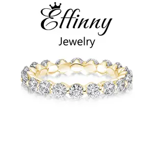 Effinny 1.5ct Classic Round Cut Golden Women's Wedding Ring,5A Cubic Zirconia Stackable Ring for Women In Sterling Silver Outdoorfun