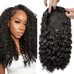 3 in 1 Burmese Curly Half Wig with Drawstring | Flowywig Flip Over Wear & Go Wig with Invisible Hairline Glueless and Beginner Friendly 200% Density Natural Color Seamless Blend Easy Install for Daily Wear