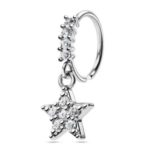 Oufer 20G Five Pointed Star CZ Dangle Nose Hoop Ring