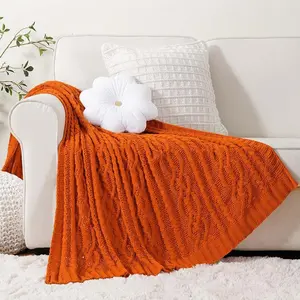 Burnt Orange Throw Blanket for Couch, 51" x 67", Soft Warm Cozy Chenille Knit Blanket Boho Halloween Blanket Fall Decor, Fall Throw Blanket for Bed, Sofa, Living Room