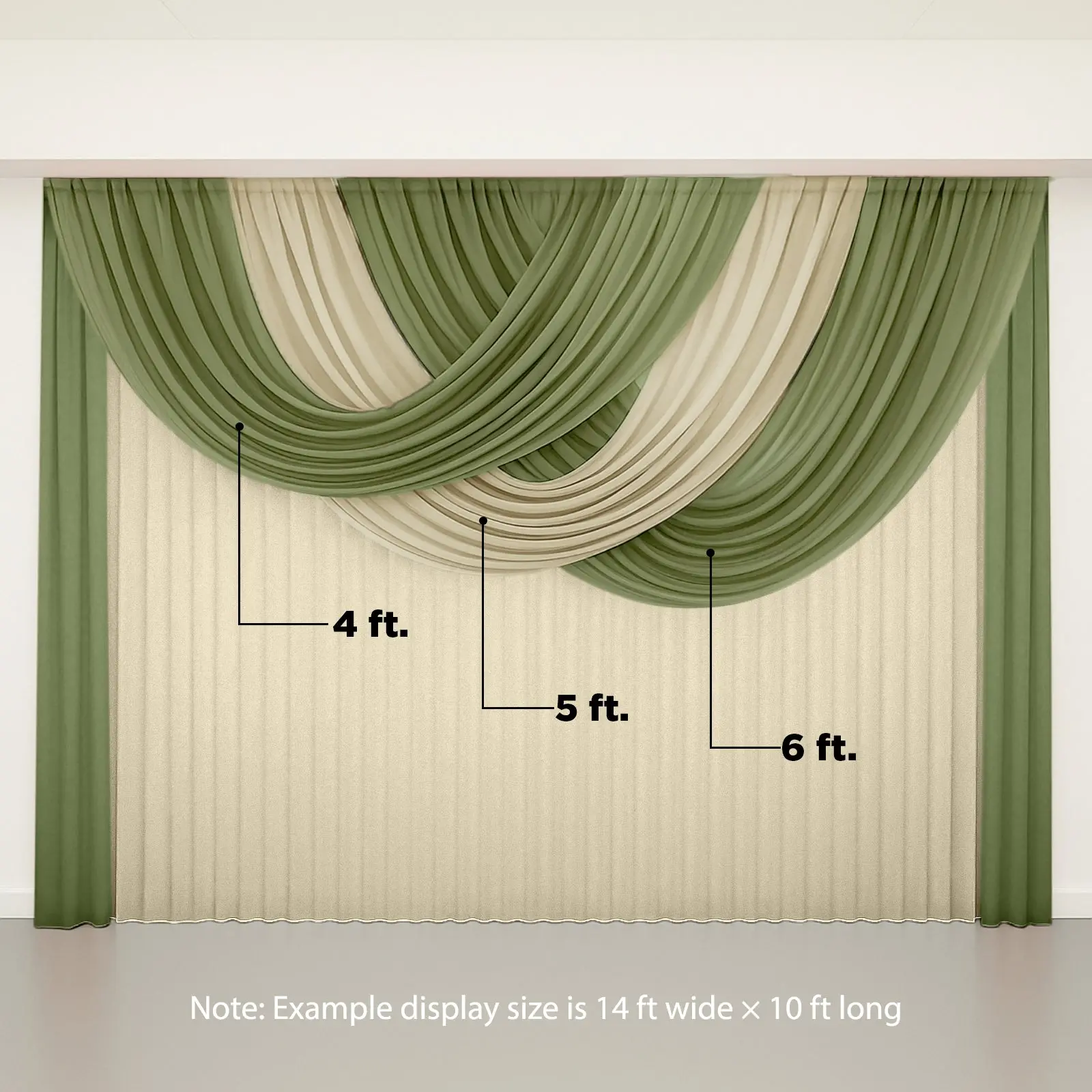 Sheer Chiffon Valance Curtain Panel 4ft x 6ft - Dusty Sage Green, Rod Pocket Wedding Arch Voile Drape, Lightweight Home Decoration Window Curtain, Curtain Panels, Home Decoration Curtain