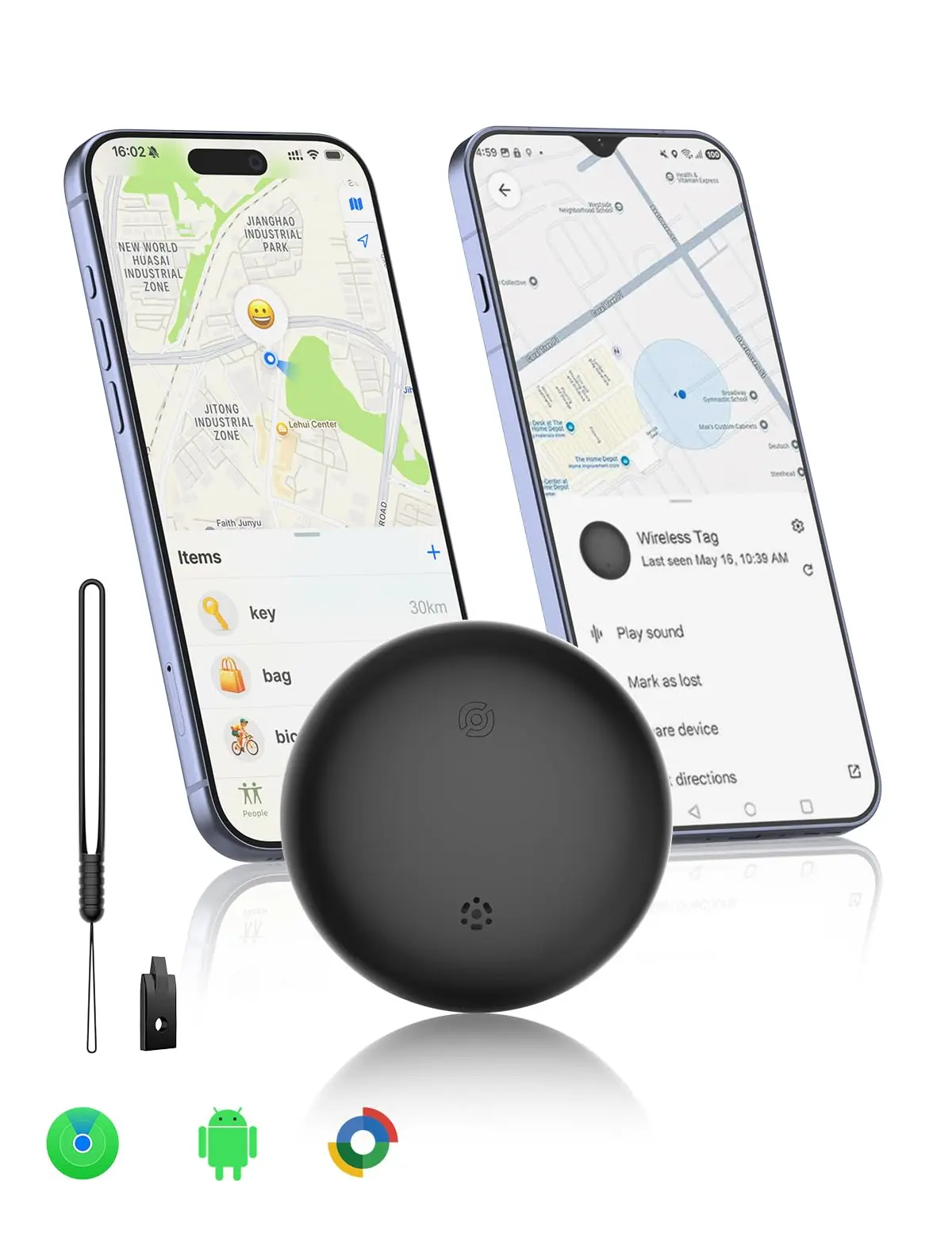 Smart Tracker Tag [Works with Apple & Google Find My] IP65 Waterproof Item Finder | Ideal Father's Day Gift - No Monthly Fees - Replaceable Battery for Luggage, Keys & Wallets，Pet Collar