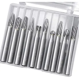 10 count Tungsten Carbide Burr Set 1/4" Shank Double Cut Rotary  Burr Set   Bits for Steel Metal  Woodworking Carving, Polishing, and Engraving