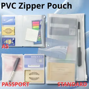 Clear PVC Zipper Pouch for Traveler’s Notebook | A5/Standard/Passport Size Cash Stuffing Envelopes, Budget Planner Accessories & Receipt Organizer, Waterproof Storage Set, Waterproof File Organizer