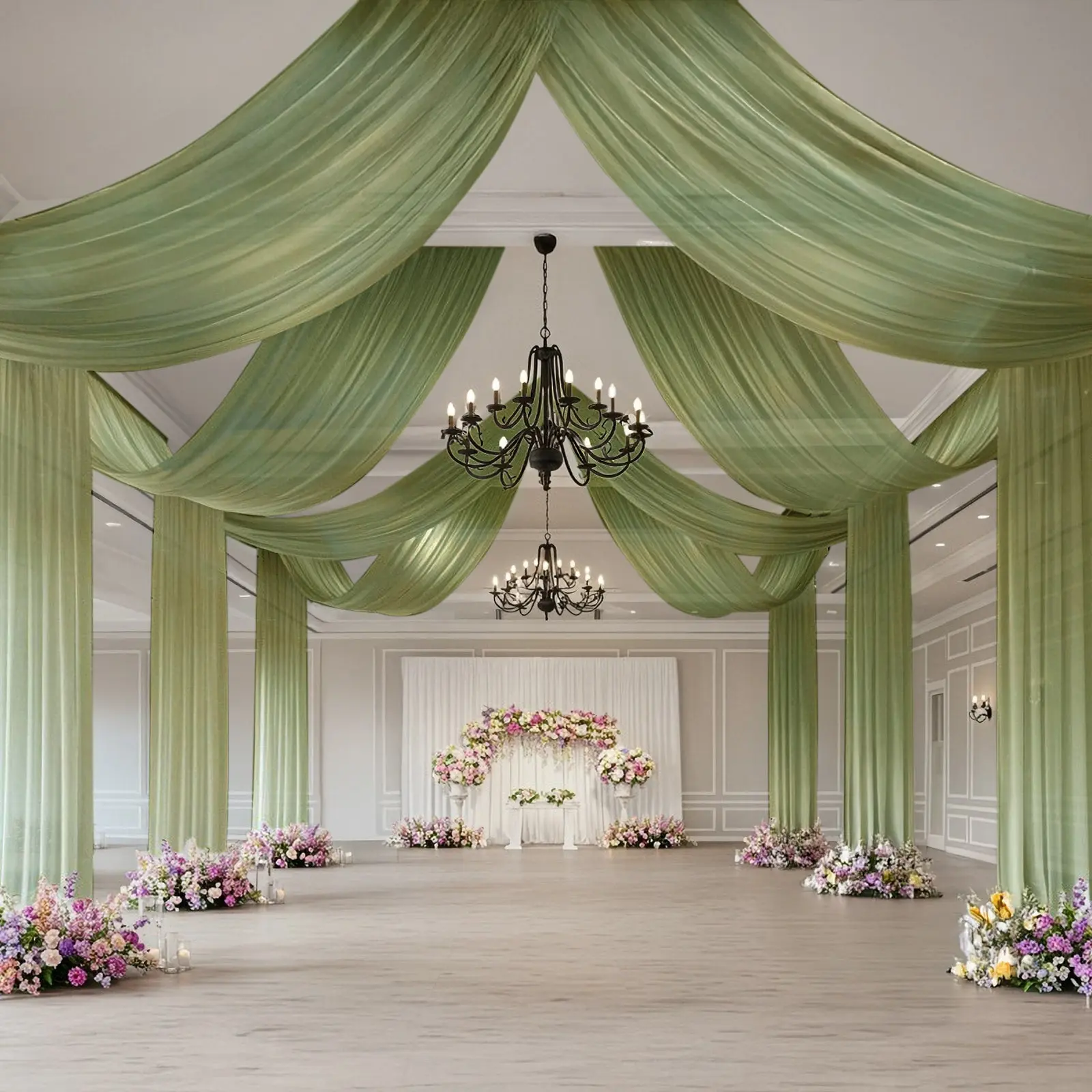 5ftx32ft Rectangular Dusty Sage Green Sheer Wedding Arch Drape - Machine-Washable Party Supplies Curtain Backdrop, Ceiling Drapery Panel for Bridal Showers, Corporate Events, Party Background Decoration, Easy To Clean