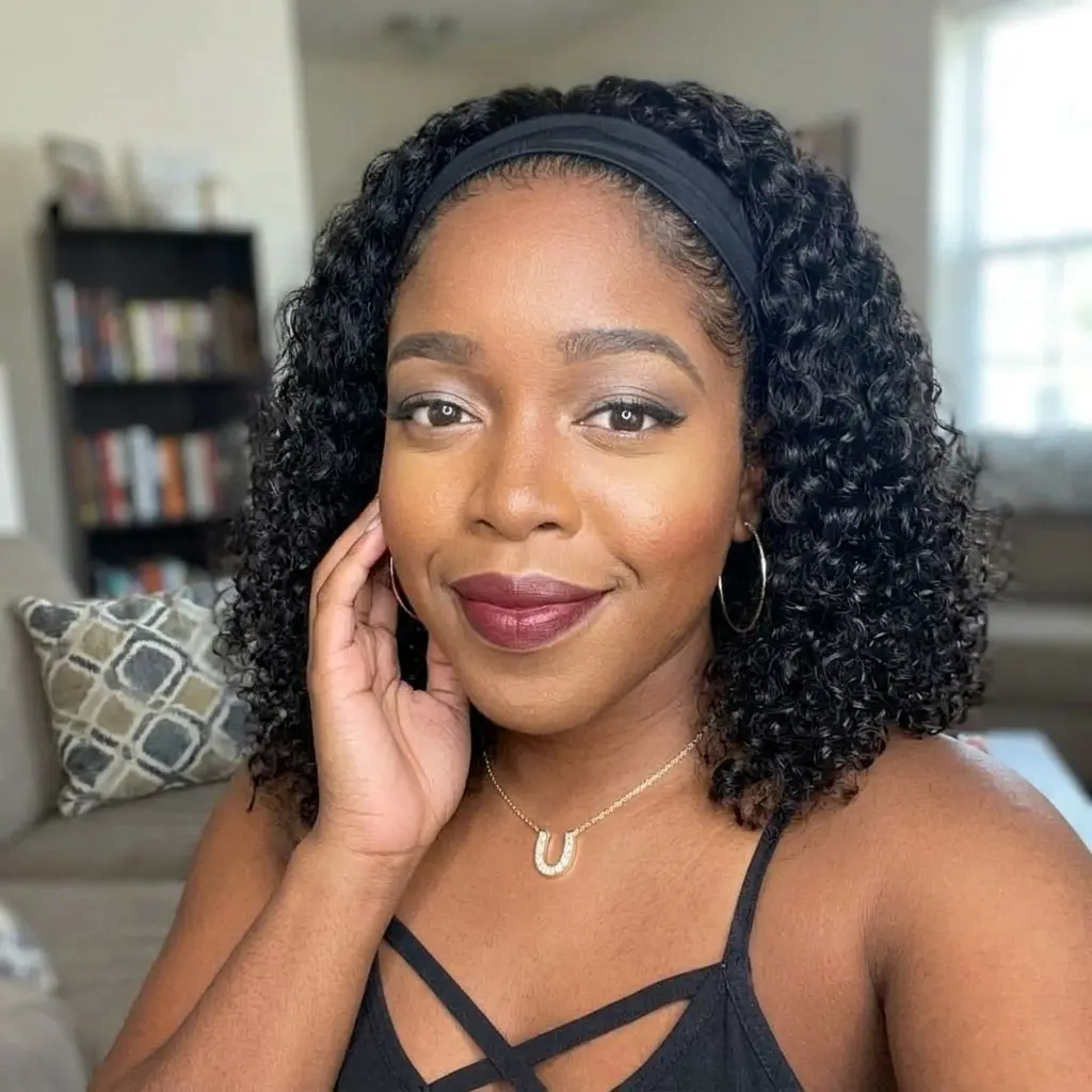 Deep Wave Headband Wig Human Hair 12 Inch Curly Headband  display picture 1