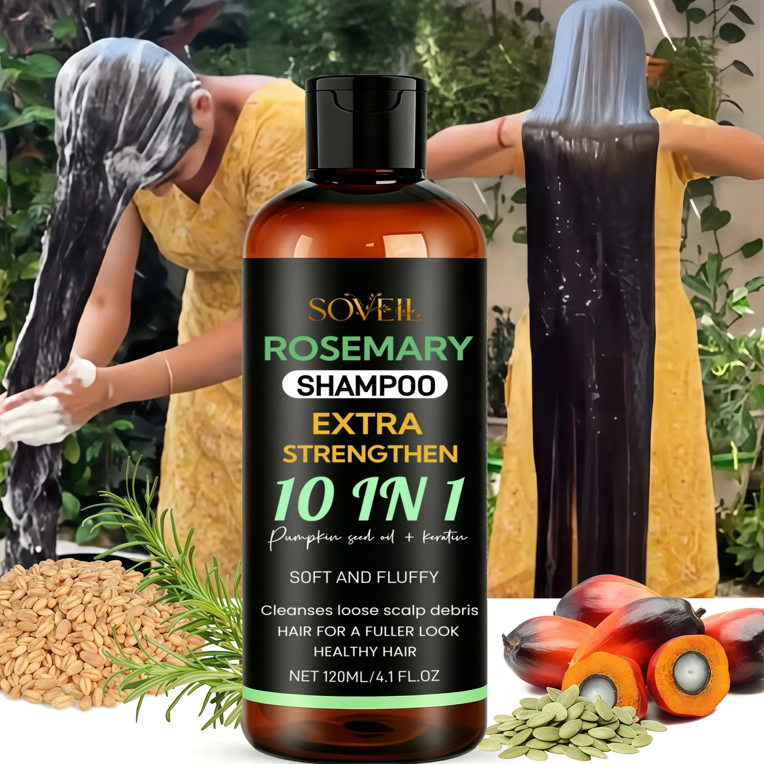 4.06oz [10-in-1] Rosemary Strengthen Shampoo, Pumpkin Seed Oil, Keratin Batna, Fenugreek, Nourishes Hair for Softness And Shine, Split Ends, Volume Fortify, The Lookor The Signs Of Aging, Halloween Gifts