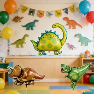 Cartoon Mini Dinosaur Aluminum Foil Balloons, 6/12/18pcs Birthday Party Background Decorations, Dinosaur Theme Indoor Outdoor Photography Props, Balloon Garland