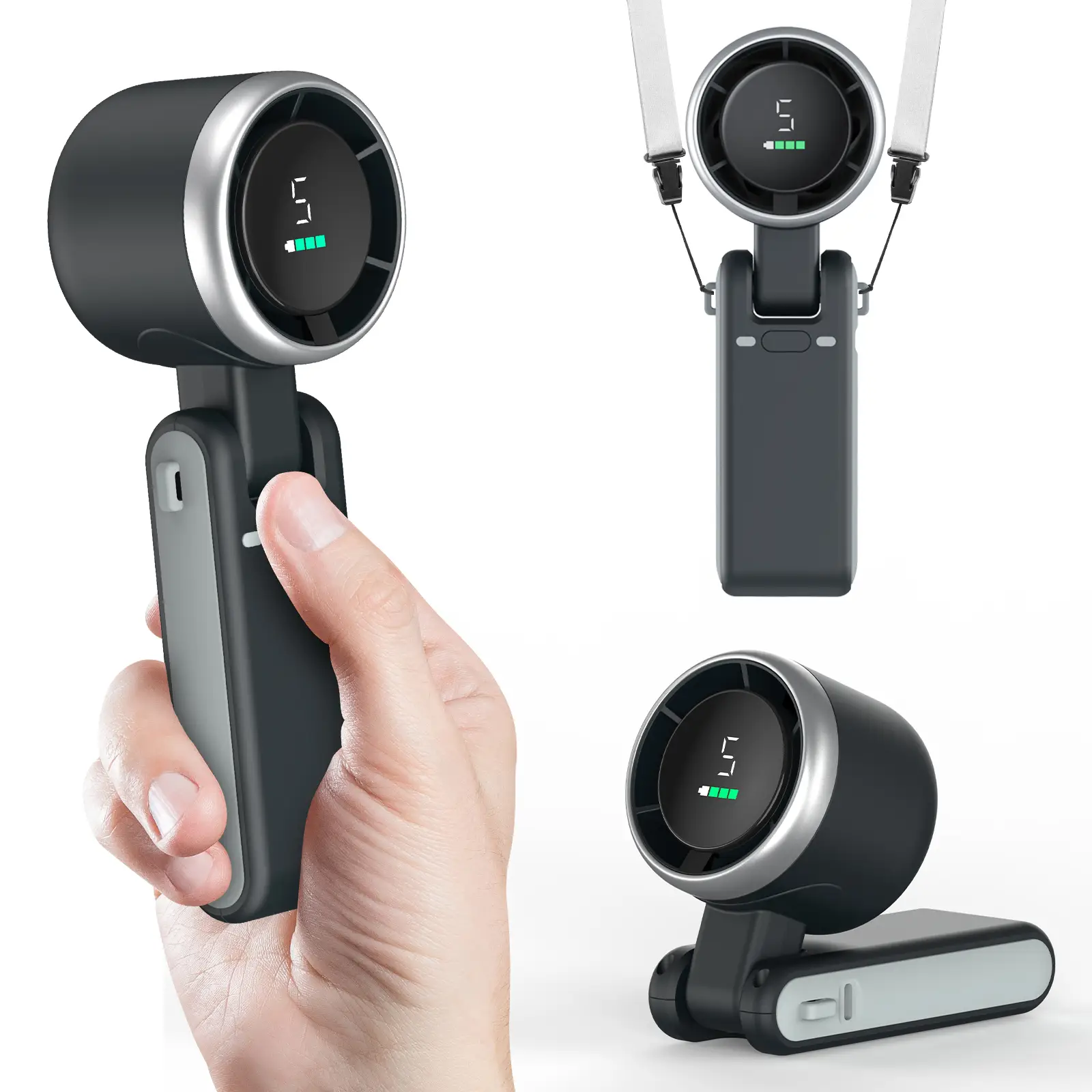 Portable Handheld Turbo Fan, 5 Gear Wind,4000mAh Battery Operated, Up to 12 Working Hours, 3 IN 1 Hand Fan Rechargeable with Air Turbo Tech Cooling Ha