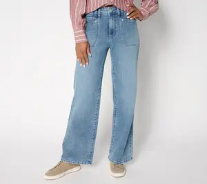 Me by Jennie Garth Regular Indigo Frayed Hem Wide Leg Jeans