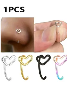 20g 8mm Heart Nose Ring in Silver Color, Rainbow, Stainless Steel Hypoallergenic Jewelry for All Seasons, Party Style