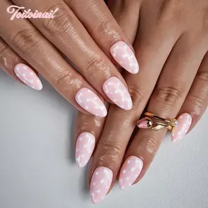 10pcs Handmade Almond Press-On Nails, Pink Base with White Polka Dots, Sweet Girly Style, Spring Summer Limited, Cute & Trendy, Reusable Wearable False Nails, Easy Apply Remove, Perfect for DIY Home, Office, Party, Date, Daily Wear