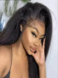 180% Density 3 In 1 Half Wigs Kinky Straight Human Hair Wigs With Adjustable Drawstring Full Machine Made Wigs With Natural Hairline For Beauty Women