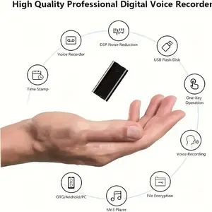 Professional Voice Activated Digital Recorder with High-Definition Noise Canceling, Recording Function, MP3 Player, USB Cable and Earphones