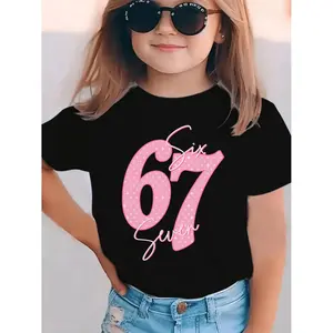 Girls Number 67 TShirt 6th Party Outfit Short Sleeve Round Neck Summer Top for Year Round Wear