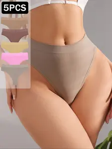 5 Pack Mid Rise Women's High Elastic Sexy Invisible Thongs, Panties, Large Size Sports Fitness T-Back Underwear for Ultimate Comfort