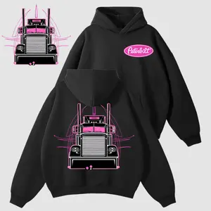 Peterbilt Pink Semi Truck 2side Hoodie – Vintage Orange Linework Semi Graphic Sweatshirt, Classic Pullover, Unisex Highway Hauler Outfit for Truck Fans, Gift For Men