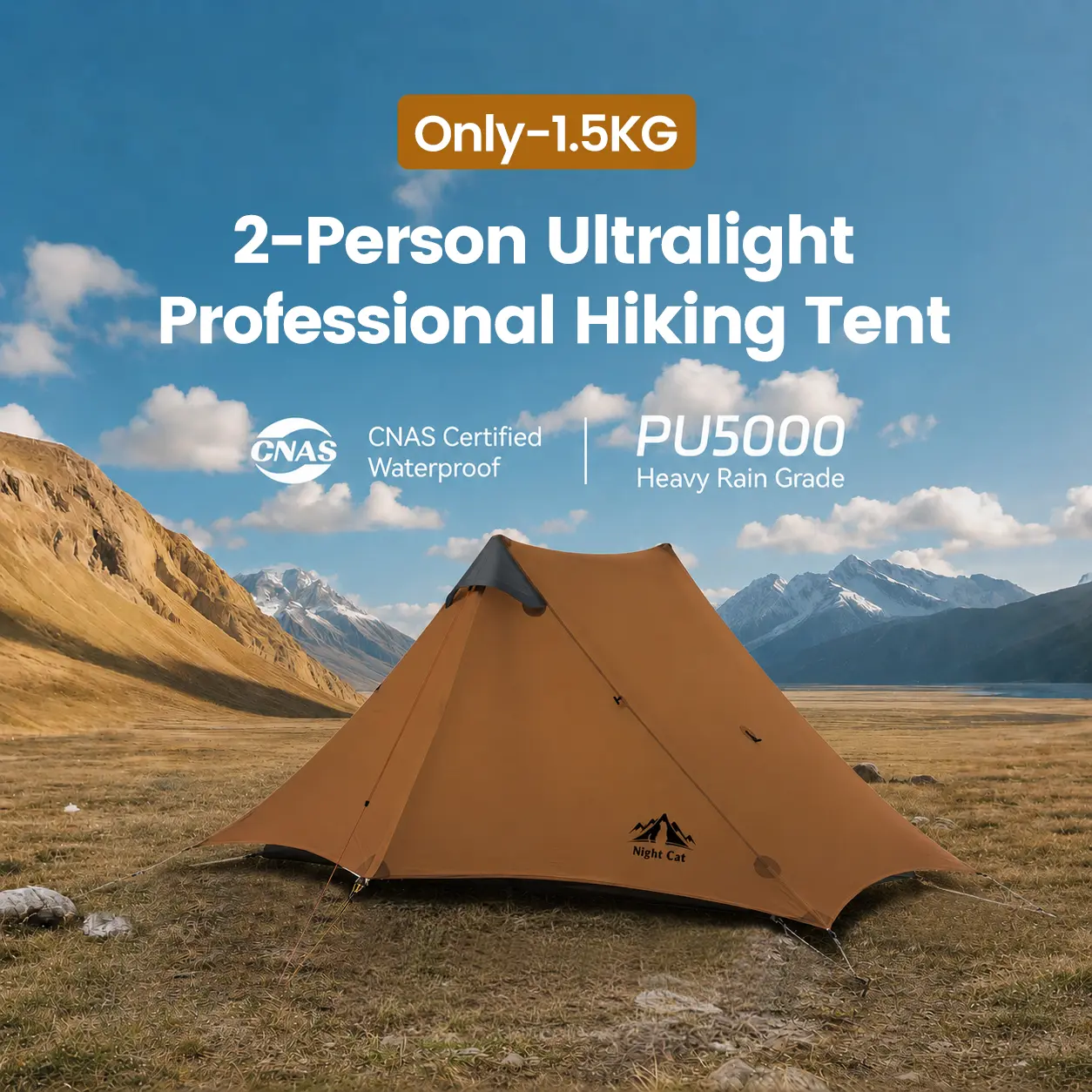 Night Cat 2-Person Ultralight Mesh Tent for Camping - Rodless Setup Professional Backpacking Tent, Silicone Nylon Material, 5000MM Waterproof Bottom & Flysheet, Summer Use, Father's Day Gift, Tents For Camping