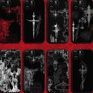 Gothic Cyber Sigil Cross Phone Case, Black Cover Phone Case for iPhone 11 12 13 14 15 16 Pro Max Plus X SE, Samsung S21 S22 S23 S24 S25 9NM