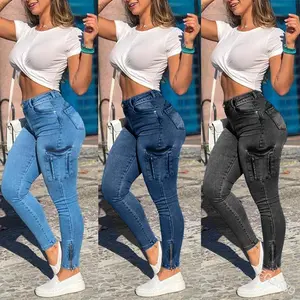 Sexywomen'sjeansskinnypencilpantspocketworkwearhighwaistjeansslimfitsolidcolorpantsstreetlargesizewomen'sjeans