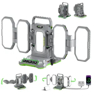 Azocek 10,000LM Portable LED Work Light for Milwaukee 18V Battery, 4-Panel Foldable Job Site Light Tower with Detachable Magnetic Mini Light, Dual Power Cordless Floodlight [Battery Not Included]