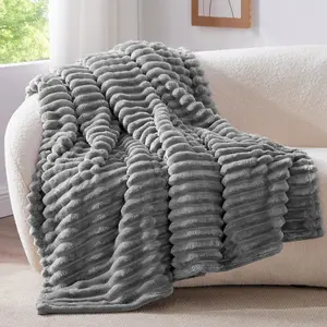 Soft Bohemian Plush Blanket Lightweight Machine Washable Classic 3D Striped for Sofa Bed Travel Camping Cozy Warm Gift for Daily Use