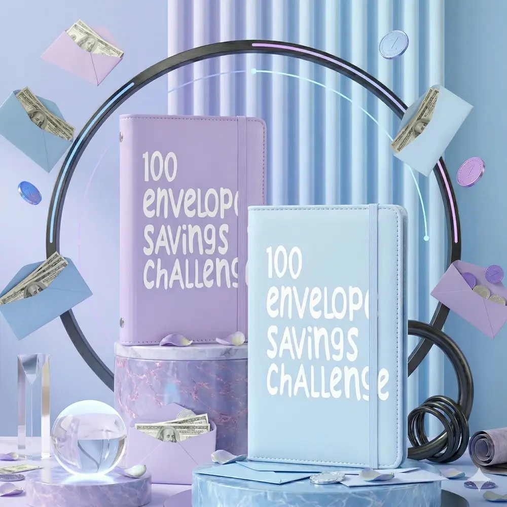 100 Day Saving Challenge Binder with Coin Envelopes - Budget Storage Book, Binding Covers, Daily Savings Tracker, Habit-Forming System, $5050 Cash Savings Goal, Cash Money Organizer