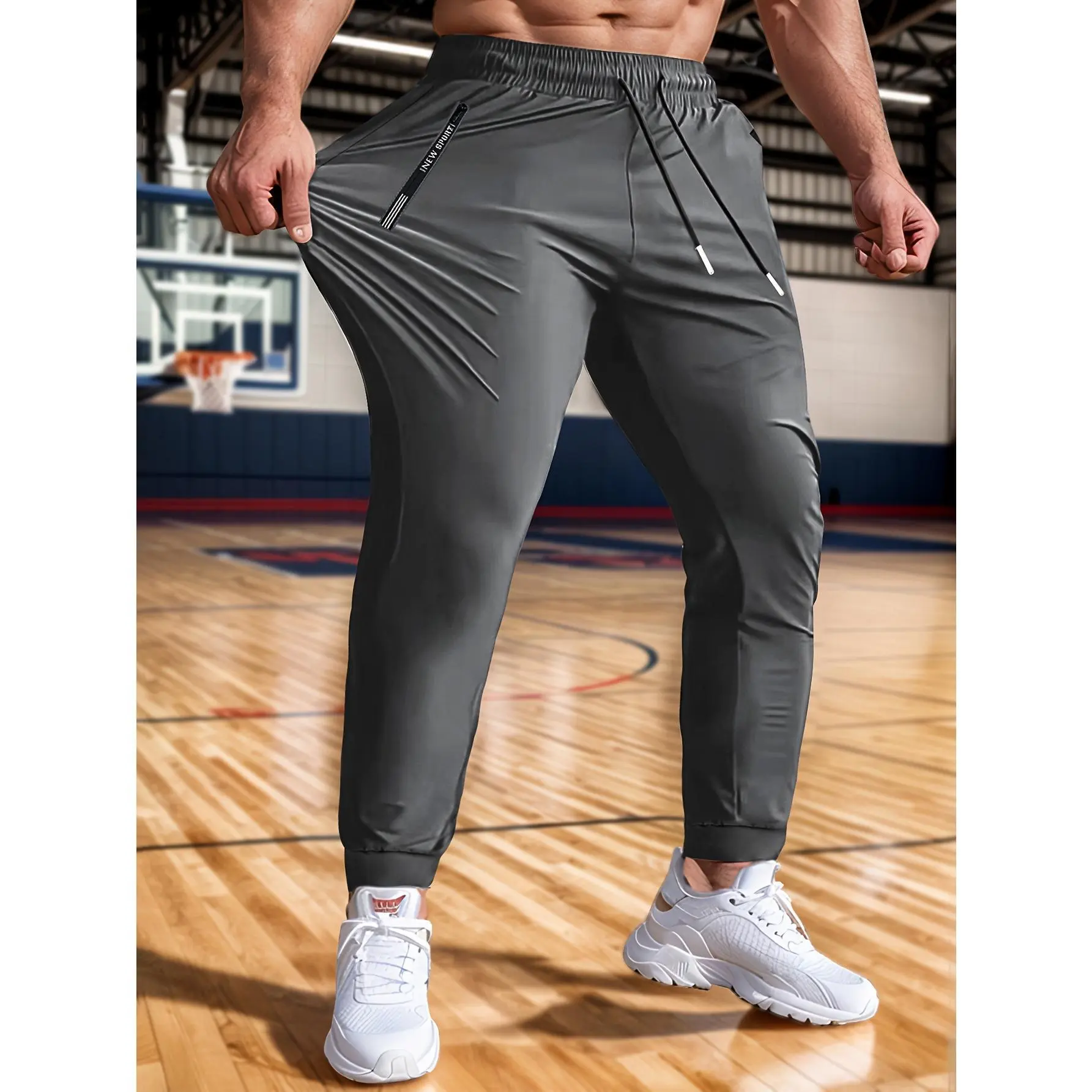 Men’s Stretch Jogger Pants with Zipper Pockets – Athletic Drawstring Sweatpants for Gym, Running, Workout & Casual Streetwear
