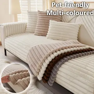 Plush Ribbed Sofa Cover, Washable Thick Soft Fluffy Sofa Pad, Anti-Scratch Non-Slip sofa ped, 1 PC Pet-Friendly Couch Protector, for Living Room Décor, for Sectional, Loveseat, 2/3/4-Seater Sofa, suitable for cats and dogs, Sofa Couch Covers