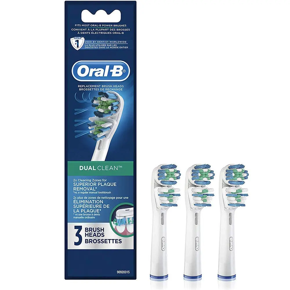 Dual Clean Replacement Electric Toothbrush Head for Oral B, 3 Count