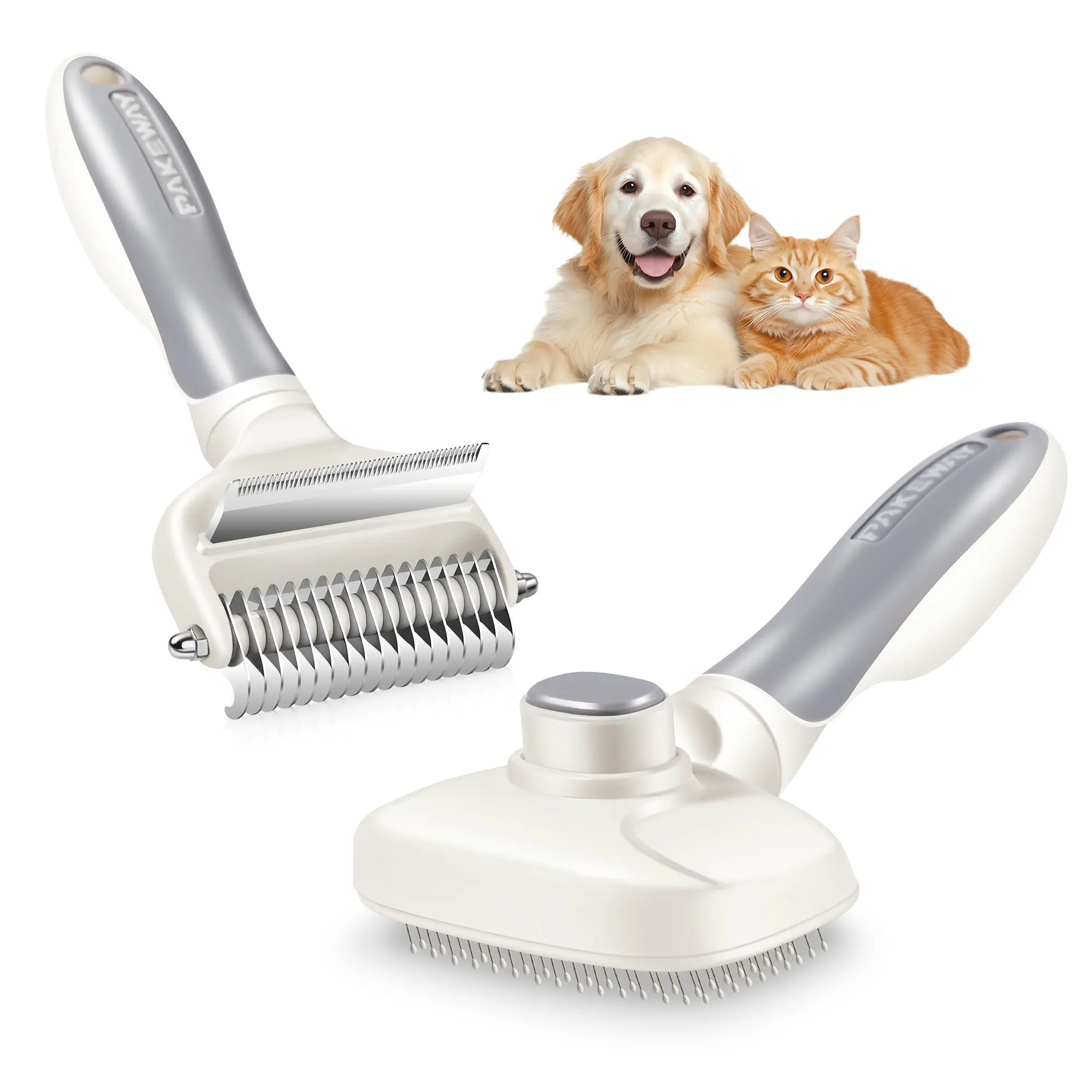 Potaroma 3-in-1 Dog & Cat Grooming Brush - Double-Sided Deshedding Undercoat Rake and Pin Brush for Long & Short Haired Pets - Shedding Comb for Efficient Fur Removal, Grey & White #SummerVibes #petlovers